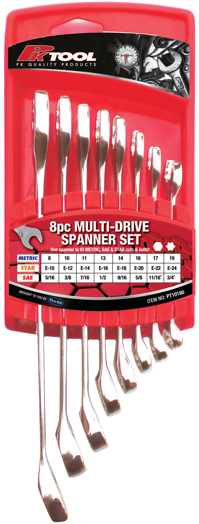 8 Pieces Metric, SAE & Torx Multi Drive CR-V Combination Spanner Set - PKTool