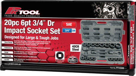 20 Pieces 6 Point Impact Socket Set - PKTool