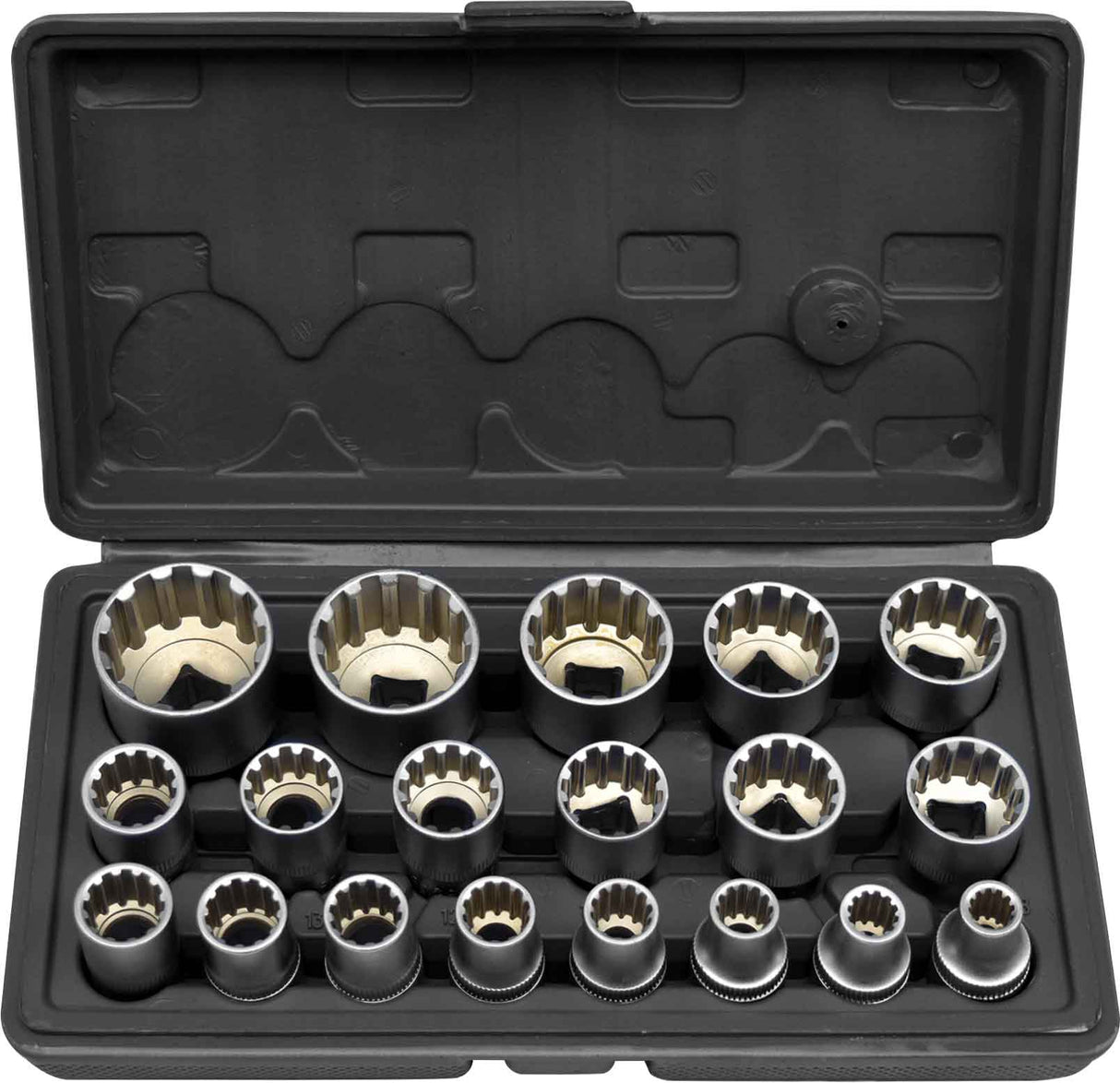 Socket Set 19pc 1/2'' DR Multi-Drive Profile Metric 8 to 32mm, SAE 5/16'' to 1-1/4'' - PKTool