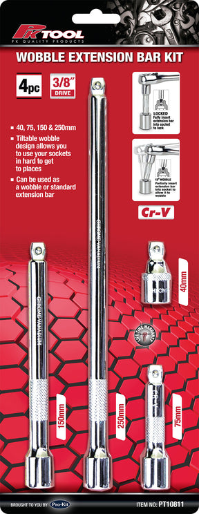 4 Pieces 3/8” DR CR-V Wobble Socket Extension Bar Set - PKTool