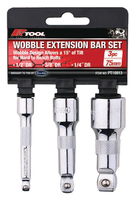 3 Pieces 1/4" , 3/8" & 1/2" DR 75mm CR-V Wobble Extension Bar Set - PKTool