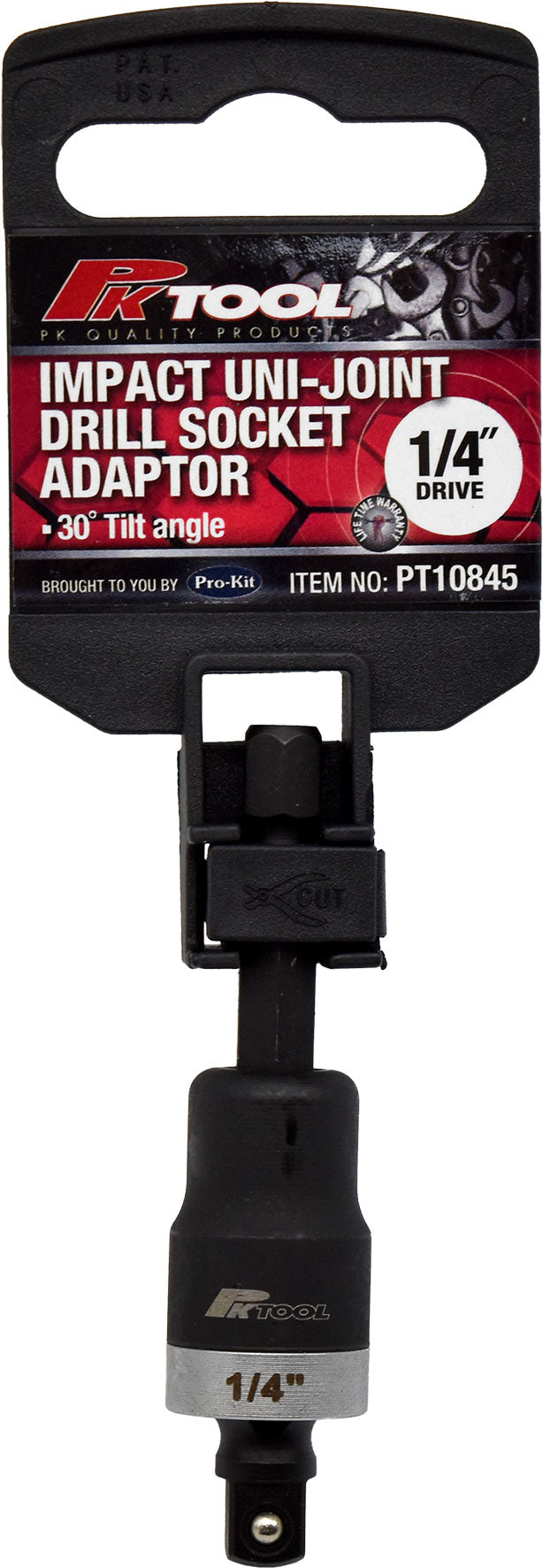 Socket/Drill Adaptor Set Impact, 1/4” Dr, 1/4" Hex DR, 30deg Tilt, 70mm & Torque Ring - PKTool