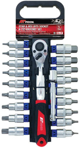 20 Piece 1/2” DR CR-V Star, Hex Bit Socket & Ratchet Set - PKTool