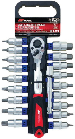 20 Piece 1/2” DR CR-V Star, Hex Bit Socket & Ratchet Set - PKTool