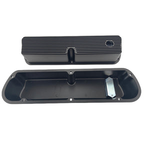 Black Ribbed Aluminum Valve Covers Tall With Hole Fit For Ford SB Windsor 289 302 351 RCM-FD001 - Machter