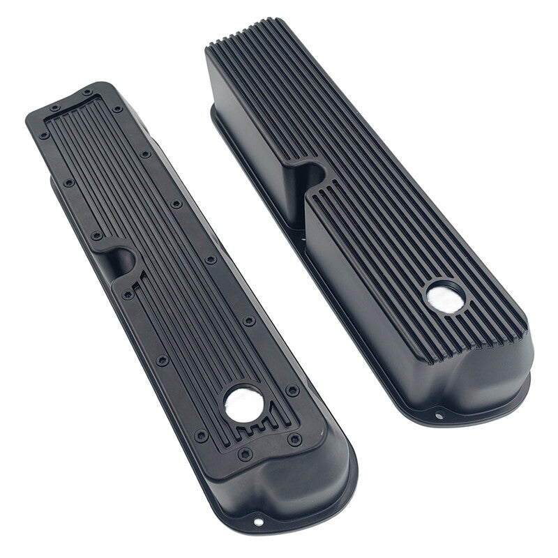 Black Ribbed Aluminum Valve Covers Tall With Hole Fit For Ford SB Windsor 289 302 351 RCM-FD001 - Machter