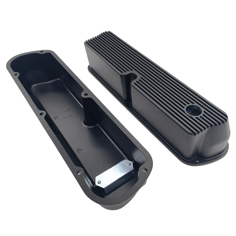 Black Ribbed Aluminum Valve Covers Tall With Hole Fit For Ford SB Windsor 289 302 351 RCM-FD001 - Machter