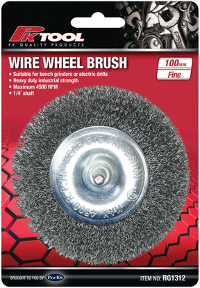 Wire Wheel Brush 4″ Fine 1/4″ Maximum 4500 RPM - PKTool