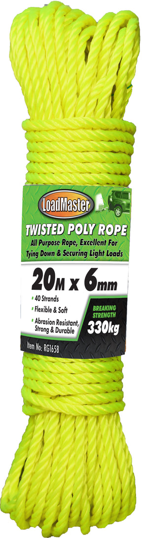Twisted Poly Rope 6mm x 20mtr, 330kgs Breaking Strength - LoadMaster