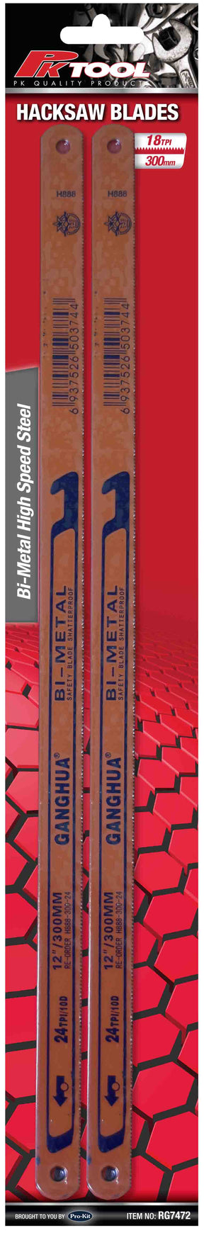 Hacksaw Blades 30cm (12") 2 Pieces 12″ B1 Metal 18, 24 & 32 Teeth - PKTool 18 Teeth inch