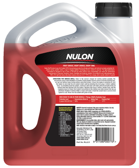 Red Premium Long Life Coolant 100% Concentrate - Nulon | Universal Auto Spares