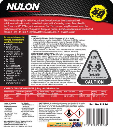 Red Premium Long Life Coolant 100% Concentrate - Nulon | Universal Auto Spares