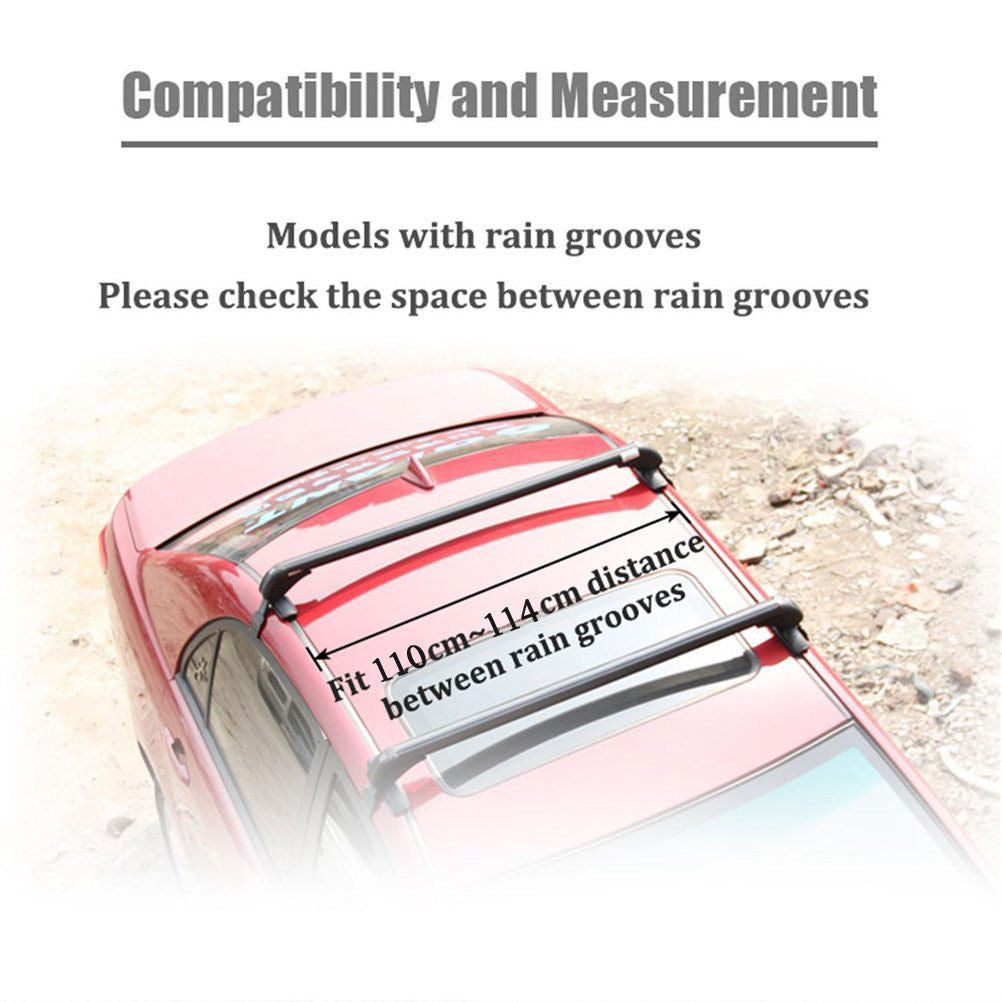 One Pair Roof Rack Cross Bars Suv Sedan Luggage Carrier Rain Grooves Black RRCB-006 - Machter