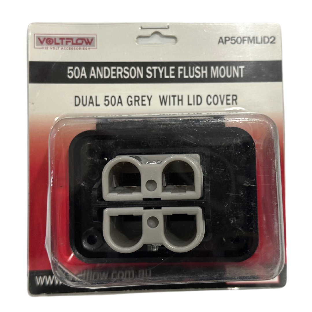 50A Anderson Style Flush Mount Dual 50A Grey with LID Cover - VoltFlow