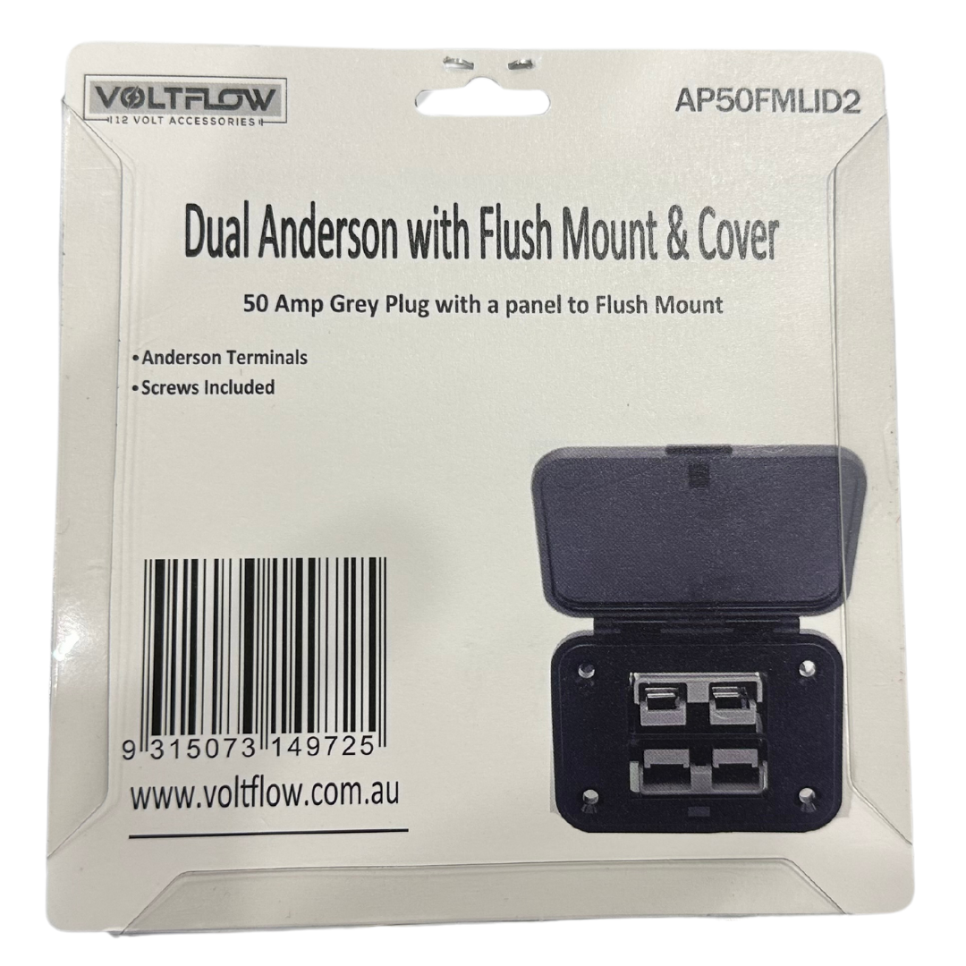 50A Anderson Style Flush Mount Dual 50A Grey with LID Cover - VoltFlow