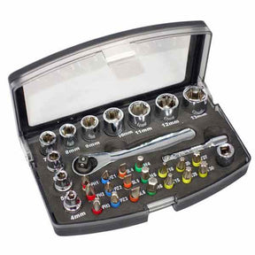Mini Socket & Bit Set 31 Piece With Carry Case 1/4" Drive - Tool King