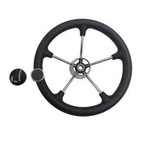 13-1/2'' Inch 5-Spoke Destroyer Style Boat Steering Wheel With Knob & Center Cap SWHEEL-BT01 - Machter