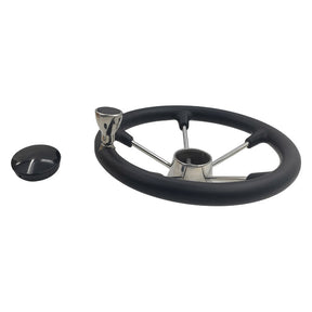13-1/2'' Inch 5-Spoke Destroyer Style Boat Steering Wheel With Knob & Center Cap - Machter
