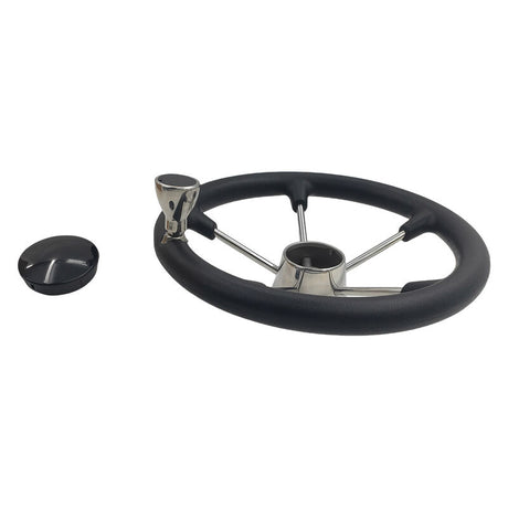 13-1/2'' Inch 5-Spoke Destroyer Style Boat Steering Wheel With Knob & Center Cap - Machter