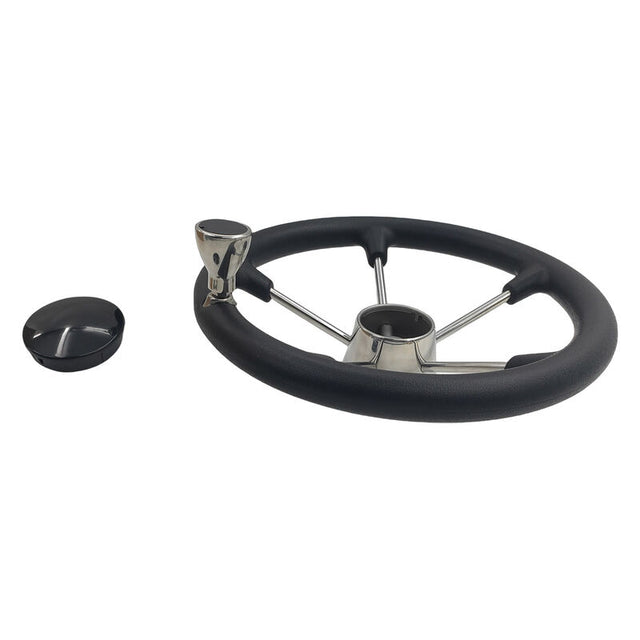13-1/2'' Inch 5-Spoke Destroyer Style Boat Steering Wheel With Knob & Center Cap - Machter