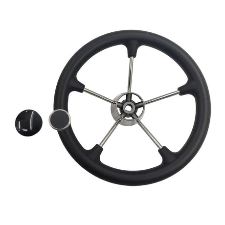 13-1/2'' Inch 5-Spoke Destroyer Style Boat Steering Wheel With Knob & Center Cap - Machter