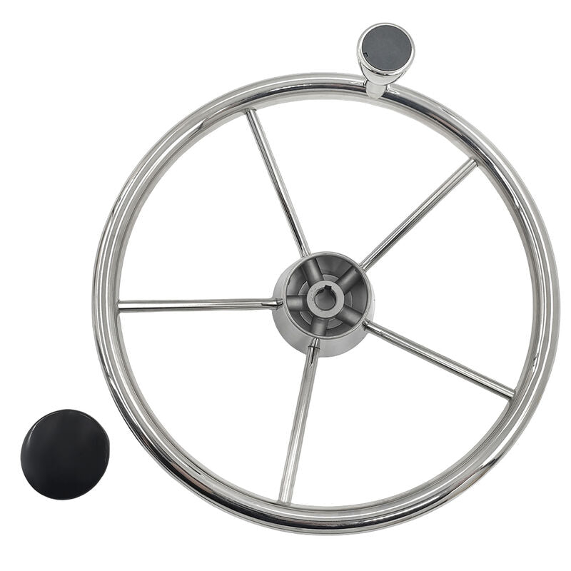 5 Spoke 13-1/2 Inch 13.5'' Destroyer Style Stainless Boat Steering Wheel With Knob - Machter