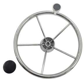 5 Spoke 13-1/2 Inch 13.5'' Destroyer Style Stainless Boat Steering Wheel With Knob SWHEEL-BT02 - Machter