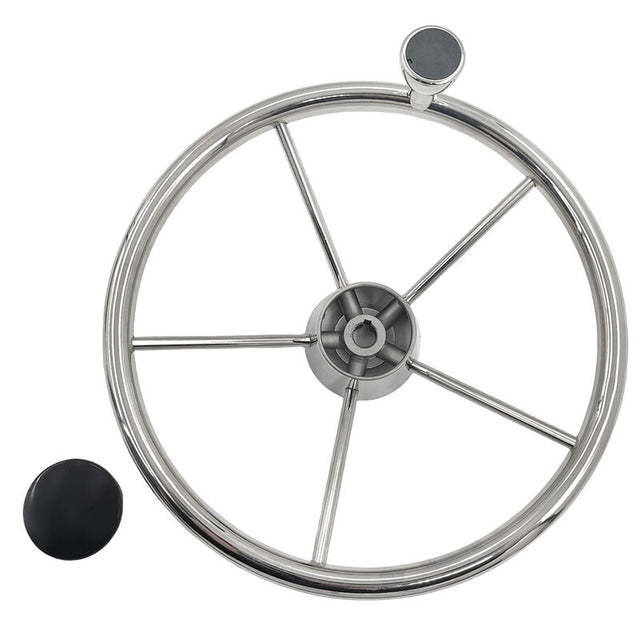 5 Spoke 13-1/2 Inch 13.5'' Destroyer Style Stainless Boat Steering Wheel With Knob SWHEEL-BT02 - Machter
