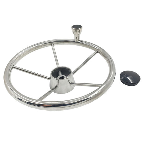 5 Spoke 13-1/2 Inch 13.5'' Destroyer Style Stainless Boat Steering Wheel With Knob - Machter