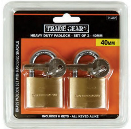 2 Piece Brass Padlock with 3 Keys 30-40mm - Trade Gear 40mm