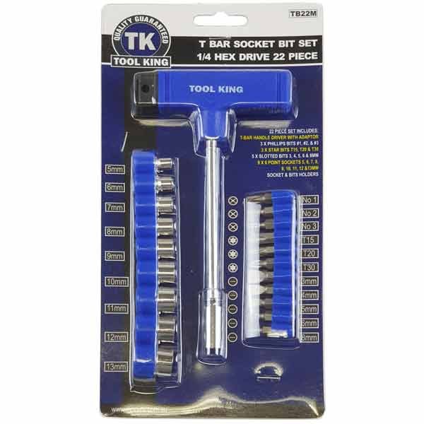 Socket T-Bar Tool Set 22 Piece Metric 9 Sockets - Tool King | Universal Auto Spares