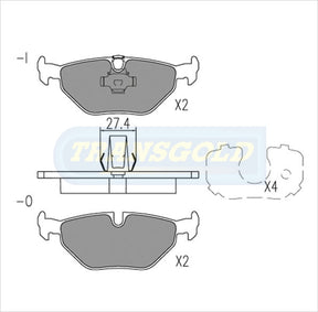 Brake Pads Rear Fits BMW 316,318,320,323,328 Sep 98 On TG1334N - Transgold | Universal Auto Spares