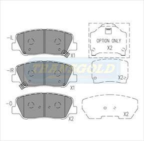 Brake Pads Front Fits Hyundai I40, Sonata, Kia Rio and Optima 09-On TG2089 - Transgold | Universal Auto Spares