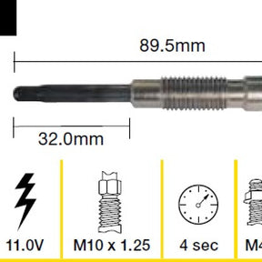 Glow Plug TOYOTA 2L 3L 1HD-T TGP015 - TRIDON