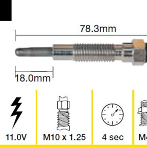 Glow Plug MITSUBISHI 4D56 4D56T SOHC TGP069 - TRIDON