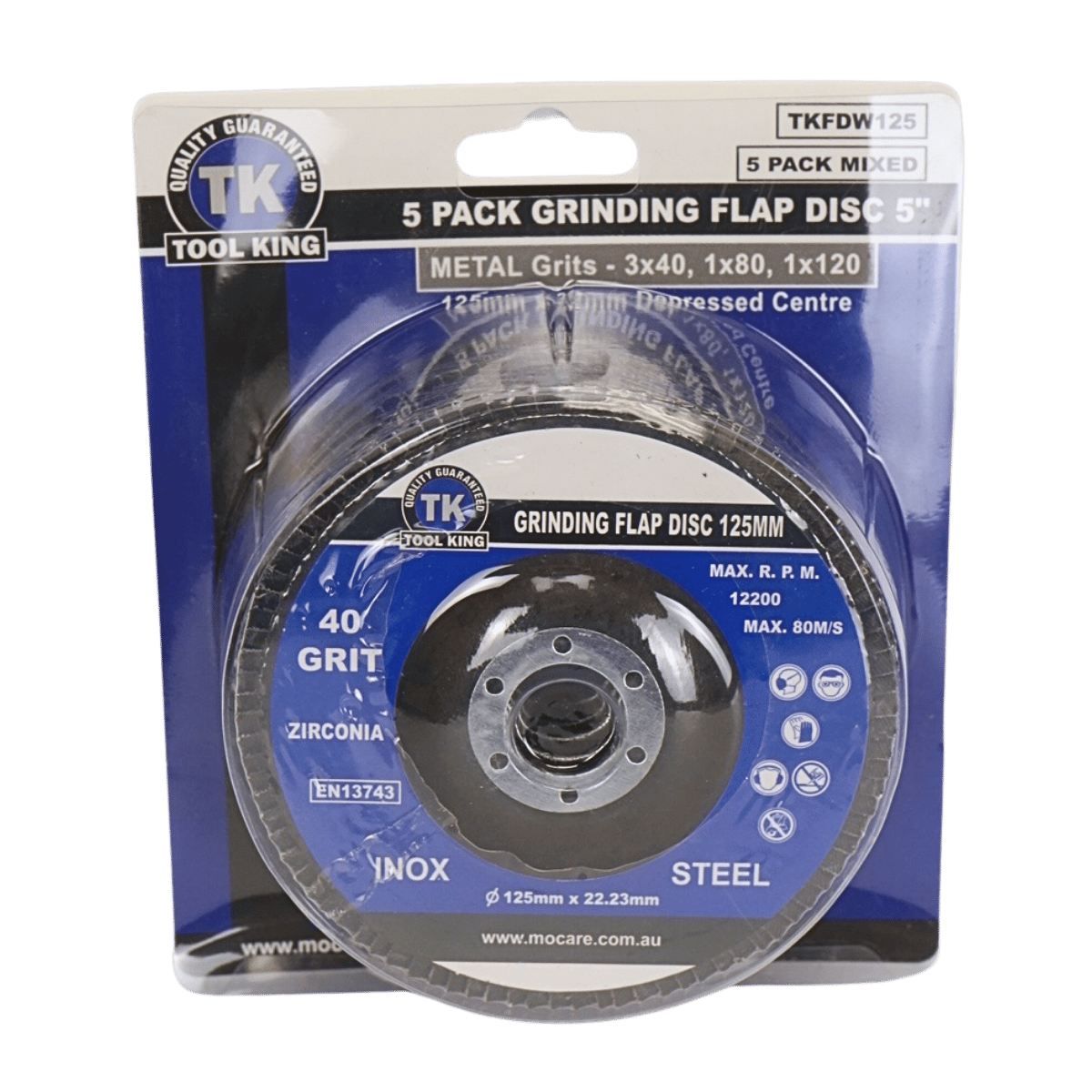 Flap Disc 125mm 5" (40/80/120G) Pack of 5 TKFDW125 - Tool King