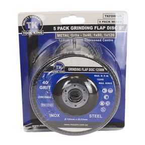 Flap Disc 125mm 5" (40/80/120G) Pack of 5 TKFDW125 - Tool King | Universal Auto Spares