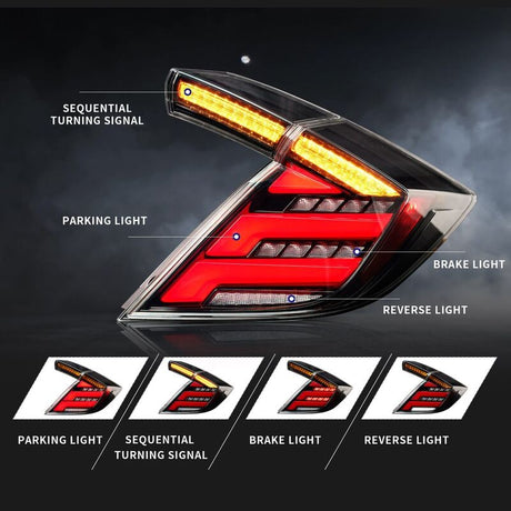 V2 Clear LED Tail Lights Fit For Honda Civic FK7 Type R FK8 2016-2021 - Machter