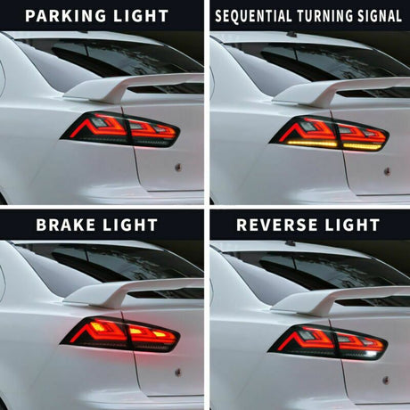 Clear Red 3D V3 LED Tail Lights Fit For Mitsubishi Lancer CJ EVO X VRX 2007-2018 TL-MB031LS - Machter