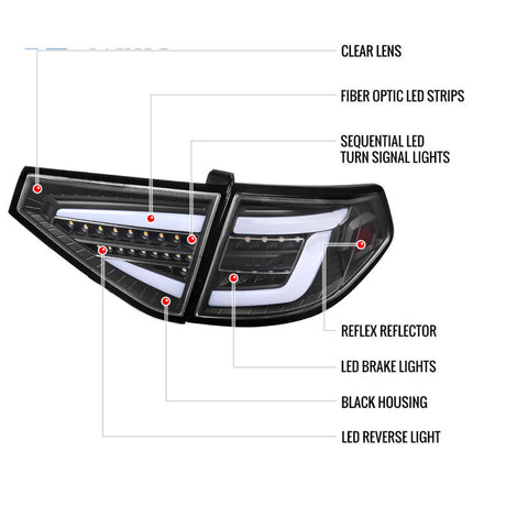 Spec D Black 3D LED Tail Light Dynamic Signal Fit For Subaru Impreza G3 WRX RS STI Hatchback - Machter