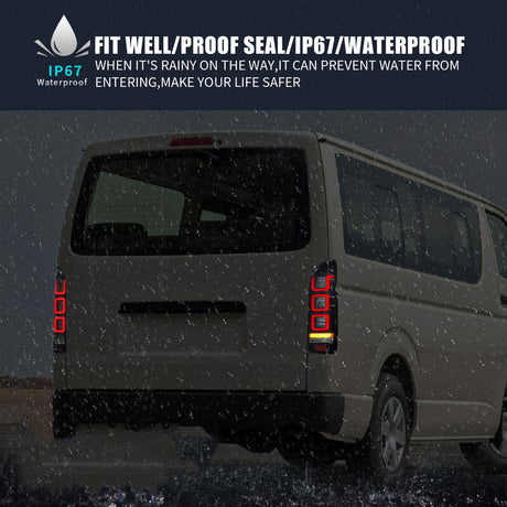 Smoke Red V3 3D Full LED Tail Lights Fit For Toyota Hiace Van 2004-2020 - Machter