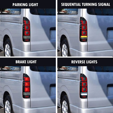 Smoke Red V3 3D Full LED Tail Lights Fit For Toyota Hiace Van 2004-2020 - Machter