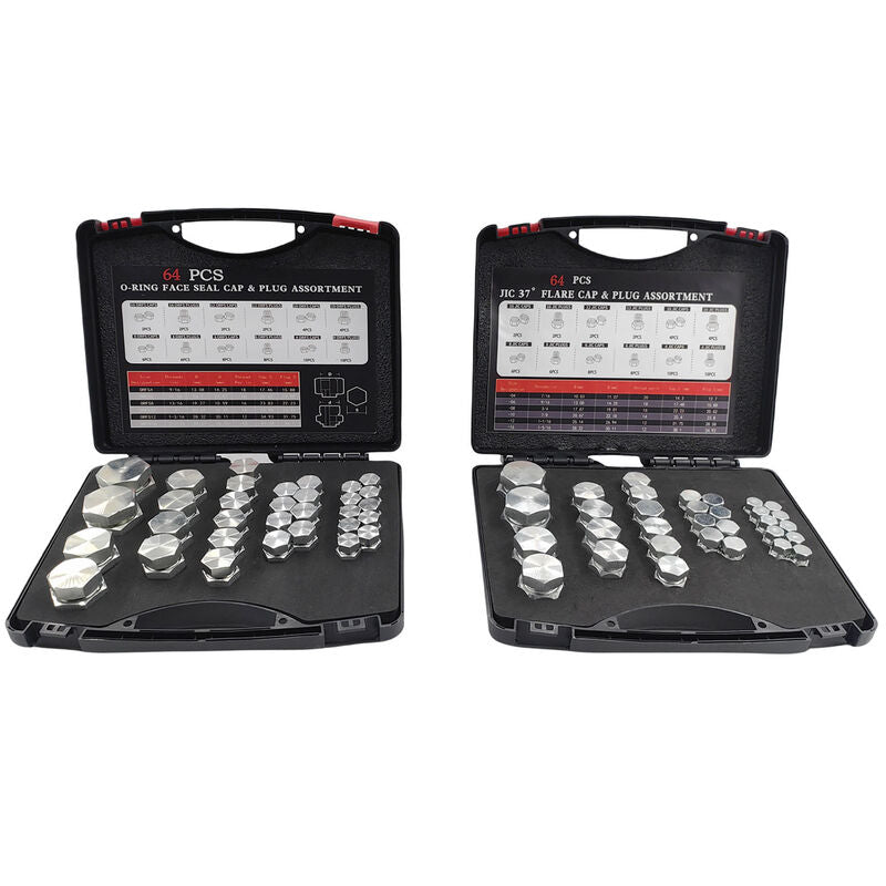 128 Pcs 37Â°JIC and ORFS Hydraulic Cap And Plug Kit Hose Tube And Pipe Fitting Set TTK-008 - Machter