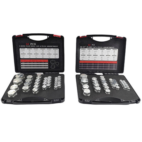 128 Pieces 37Â°JIC and ORFS Hydraulic Cap And Plug Kit Hose Tube And Pipe Fitting Set - Machter