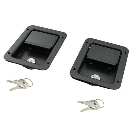 2 x Large Paddle Handle Lock Latch Pair Black Powdercoated Caravan Truck Toolbox - Machter