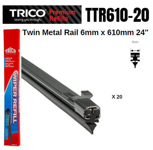 Premium Refill Twin Metal Rail 6MM X 610MM 24" (Pack OF 20) TTR610-20 - Trico | Universal Auto Spares