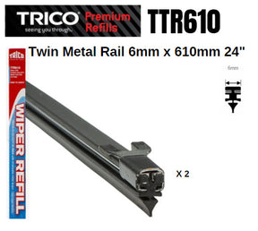 Premium Refill Twin Metal Rail 6MM X 610MM 24" (Pair) TTR610 - Trico | Universal Auto Spares