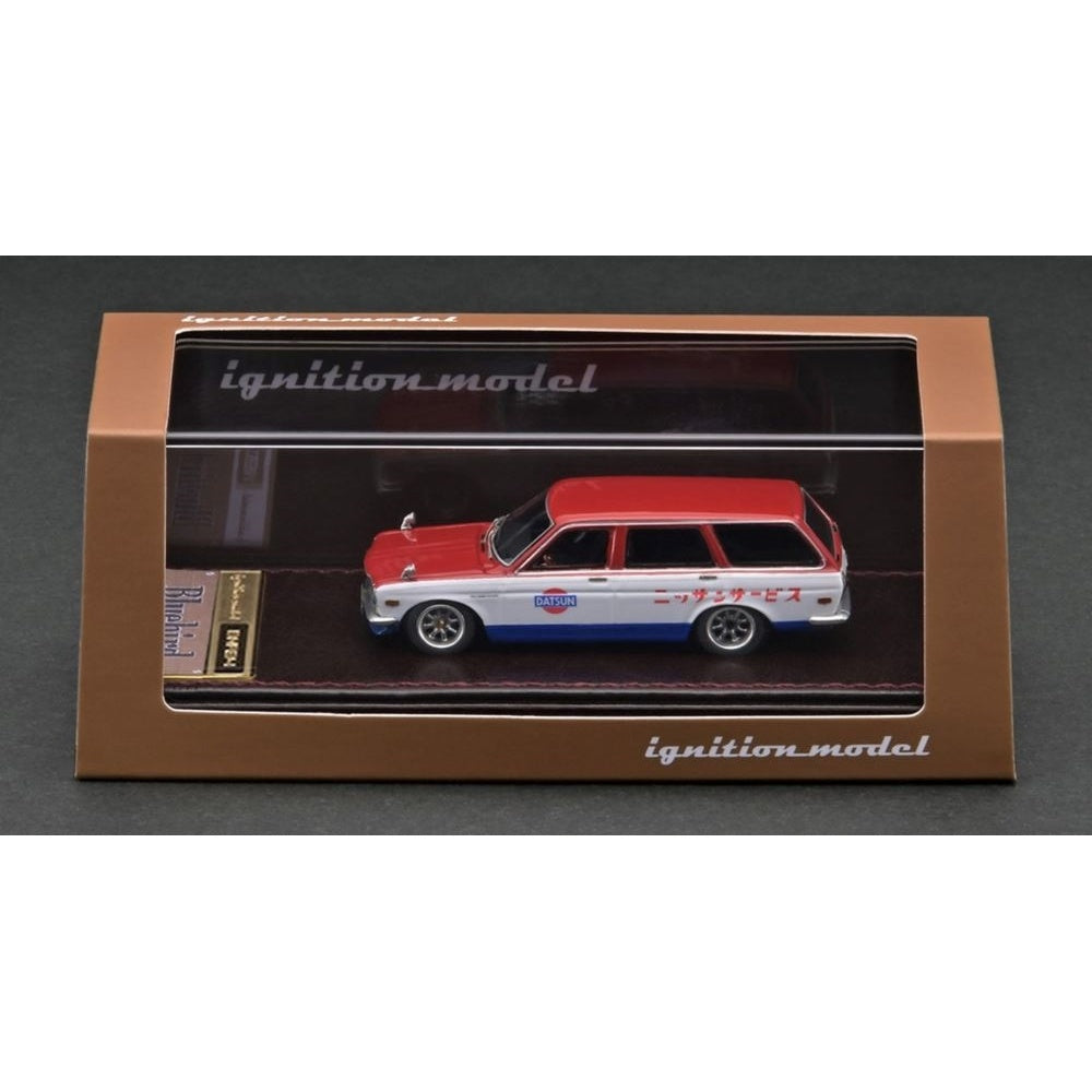 Datsun Bluebird (510) Wagon Red/White/Blue High-End Resin with Display Case Diecast Model Car 1:64 Scale (Approx. 7cm) Collectible | Universal Auto Spares