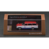 Datsun Bluebird (510) Wagon Red/White/Blue High-End Resin with Display Case Diecast Model Car 1:64 Scale (Approx. 7cm) Collectible | Universal Auto Spares