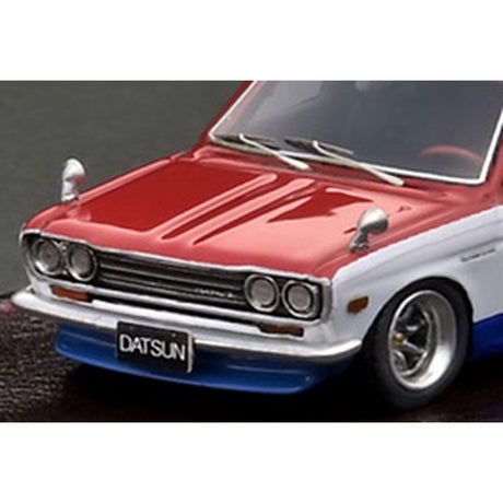 Datsun Bluebird (510) Wagon Red/White/Blue High-End Resin with Display Case Diecast Model Car 1:64 Scale (Approx. 7cm) Collectible